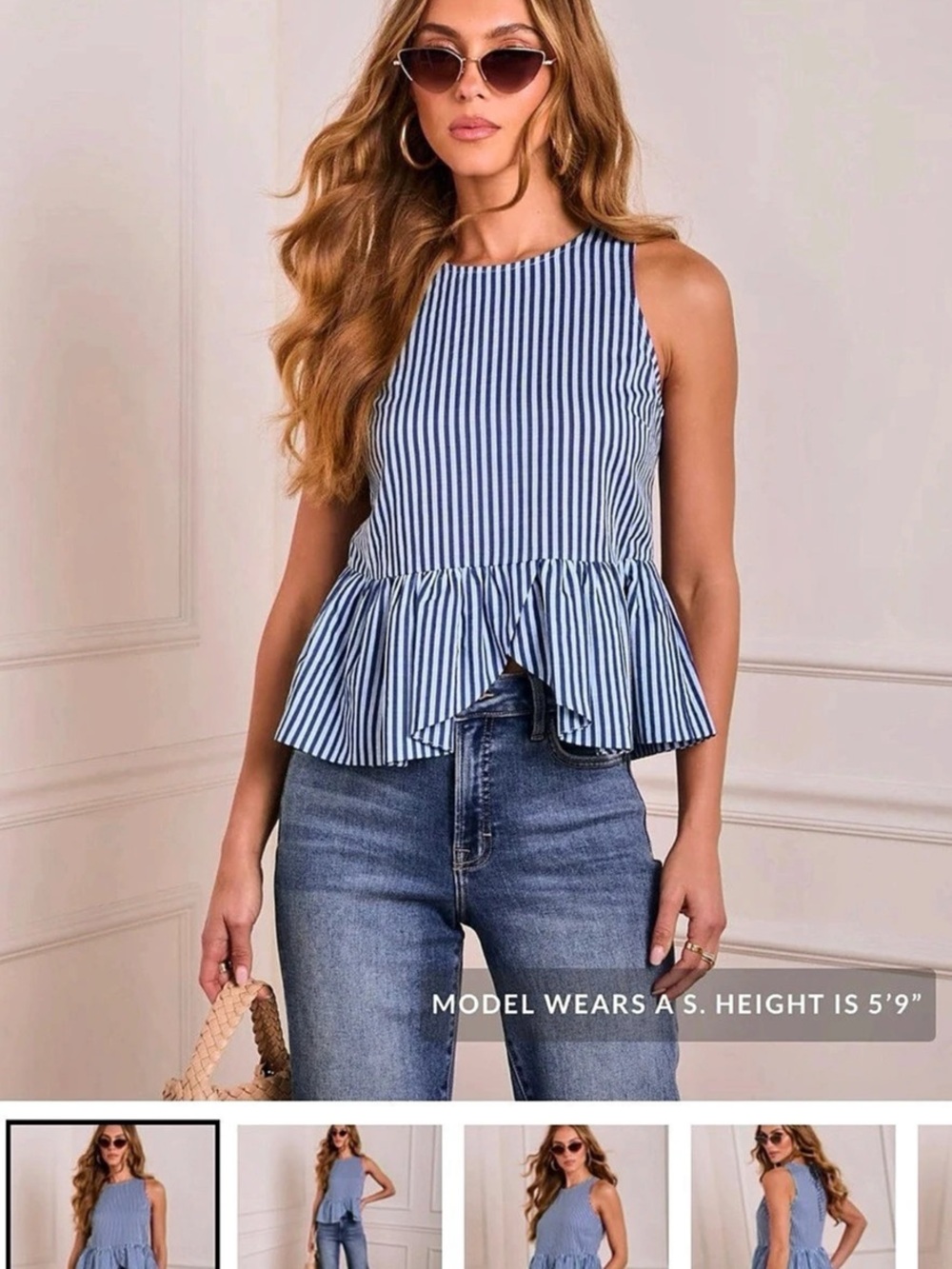 VICI Blue & White Striped Peplum Top New WO Tags